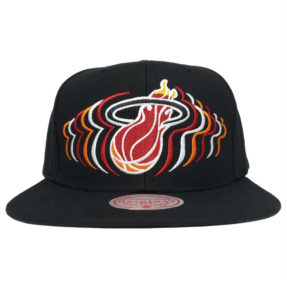 Miami Heat Mitchell & Ness Snapback Hat Echo Vibes Logo Black Cap NWT‎